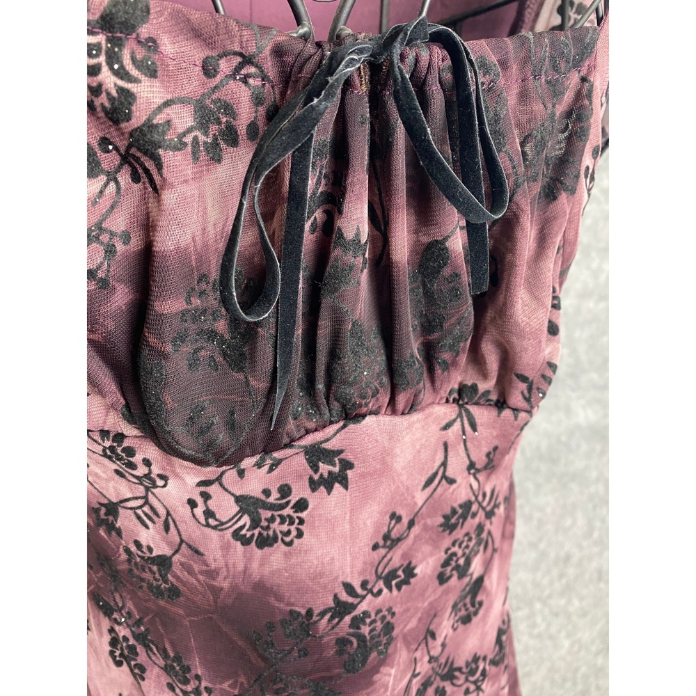 Y2K Speechless Pink Black Floral Dress Velvet Bow Goth Fairycore 90s Revival S - Picture 4 of 12